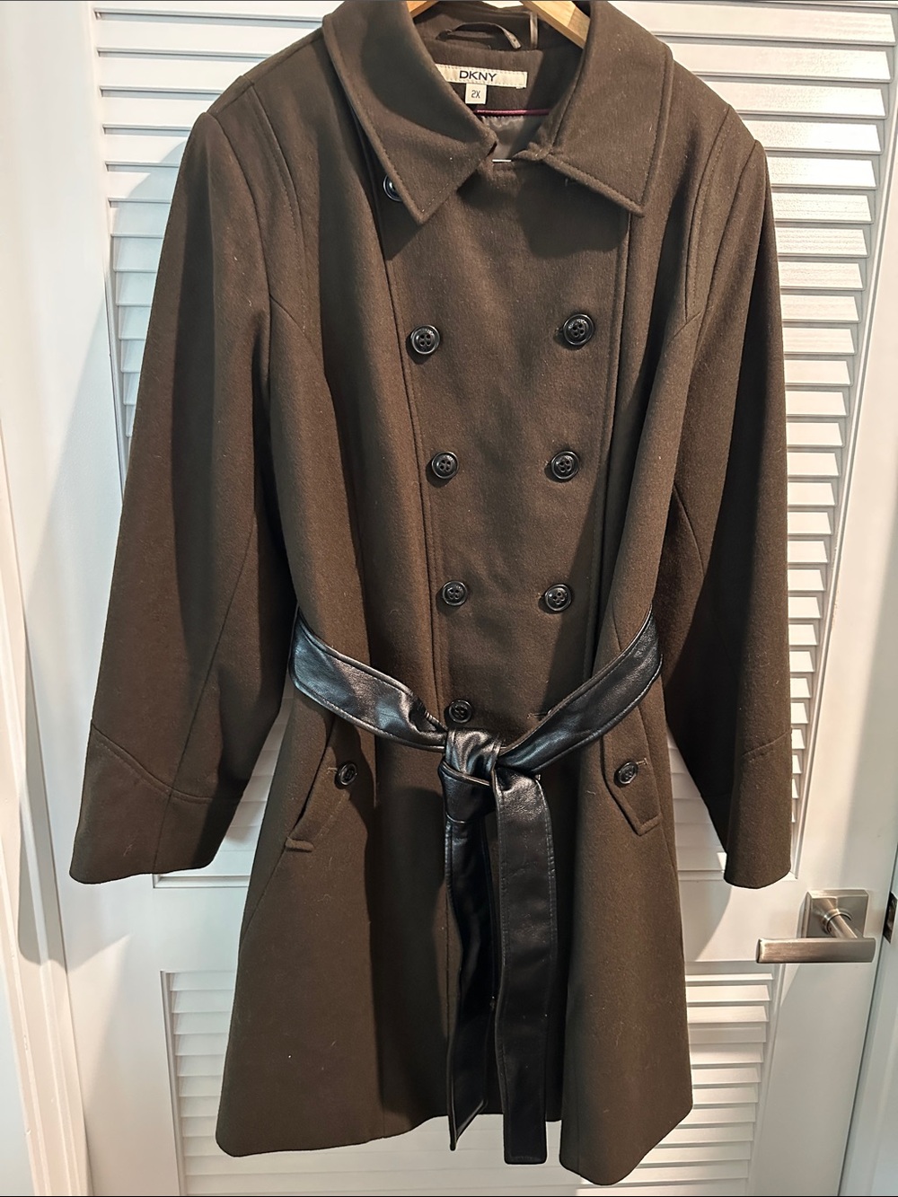 NWOT  DKNY Military Style Army Green Double Breasted Coat with Two Front Pockets